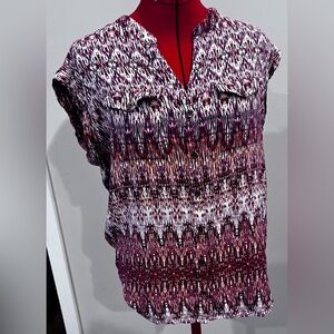 Indigo Women's Button-down Top with Red and White Pattern